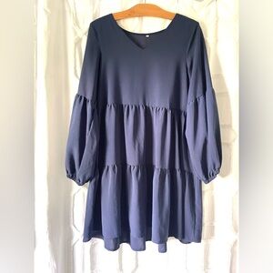 Tiered V-Neck Babydoll Dress in Deep Navy